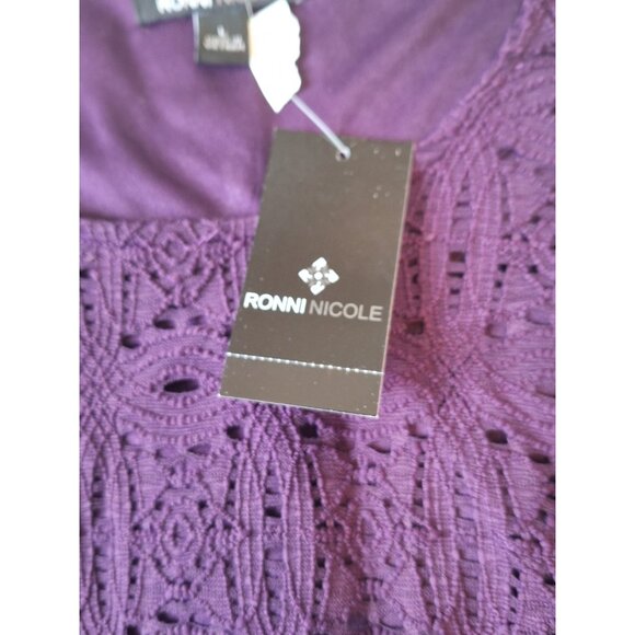 RN Studio Ronni Nicole Dress Size L Purple Lined Lace Overlay - Picture 5 of 7